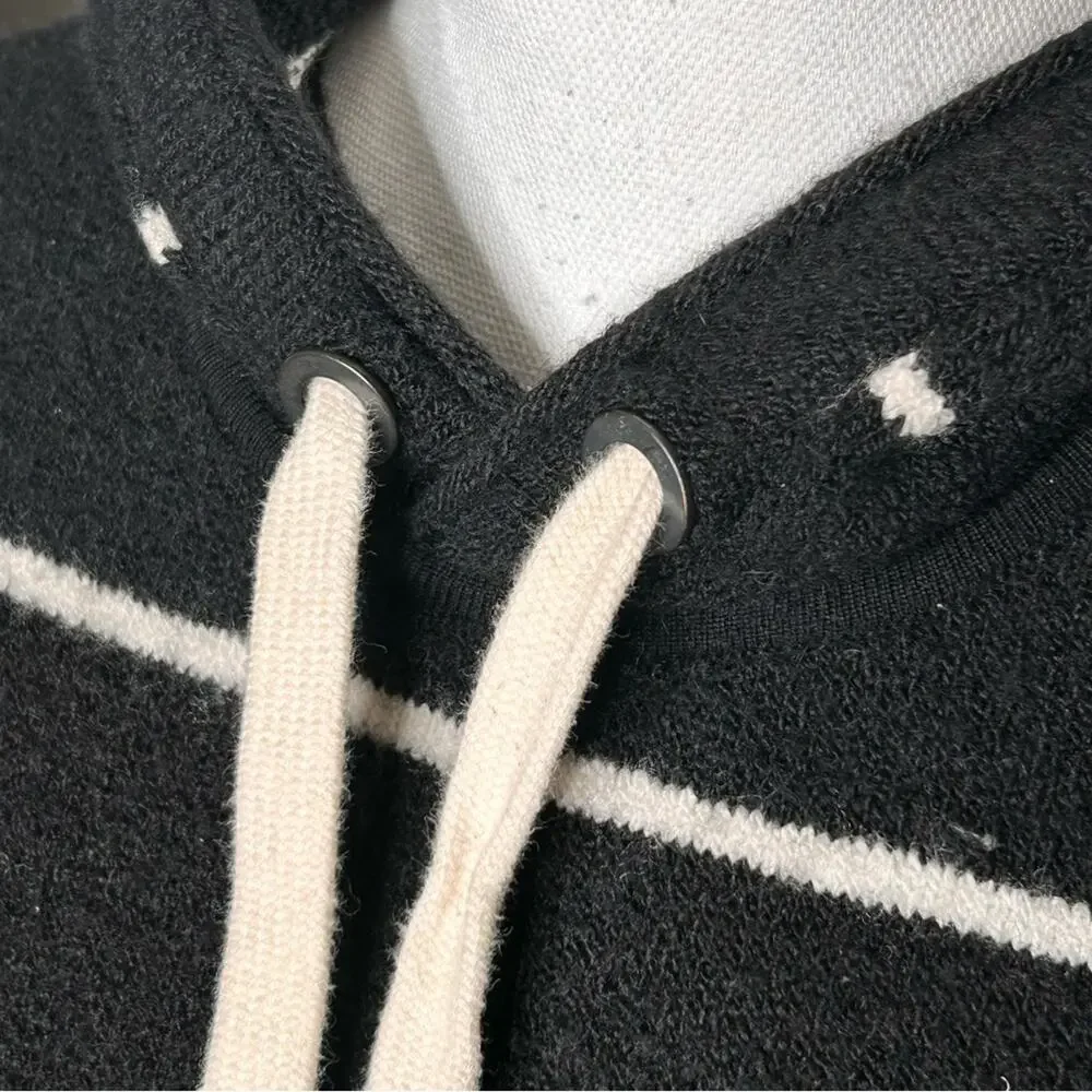 Alice + Olivia Riva Hooded Tunic Sweater Womens Black White Striped Small